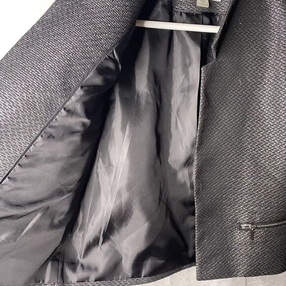 CALVIN KLEIN Women Black Polyester Metallic Lined Open Front Blazer Size 2 - Picture 6 of 12